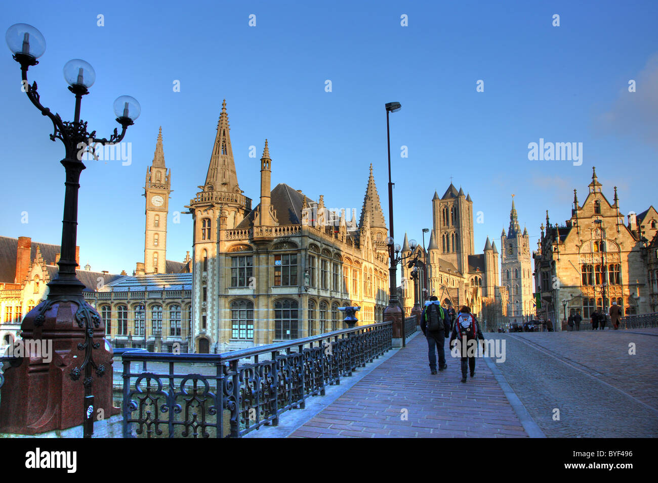 Old town, historic houses in the old town, river Leie, Ghent, East-Flanders, Belgium, Europe Stock Photo