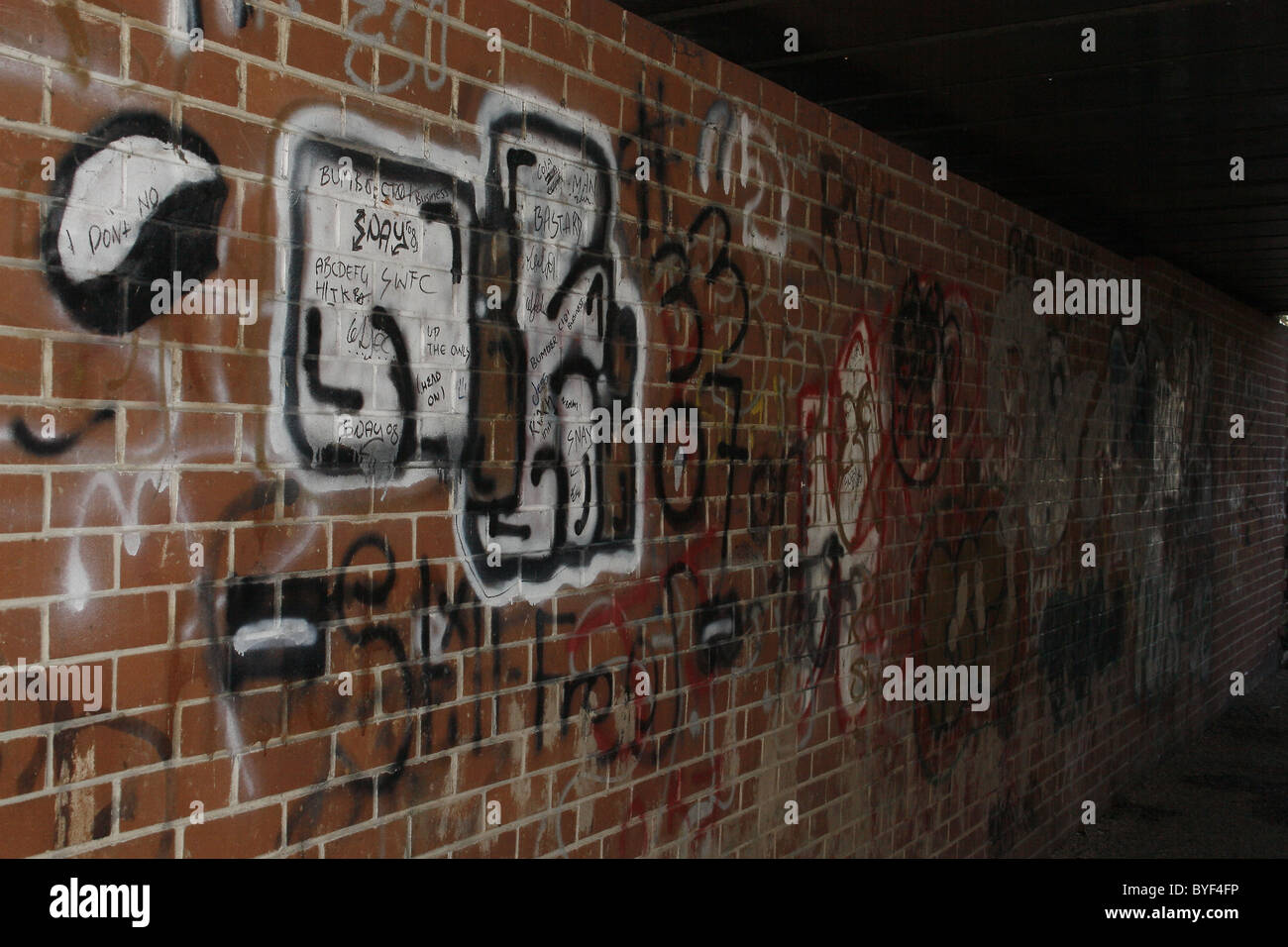 graffiti on wall under bridge on chesterfield canal, Worksop Stock Photo