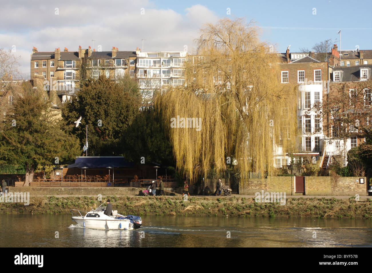 Boat cruising the River Thames near Richmond Upon Thames Stock Photo