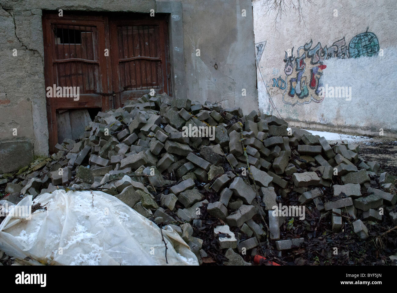 2009 l'Aquila earthquake. View of Castelnuovo village, which had the most of territory destroyed. Stock Photo