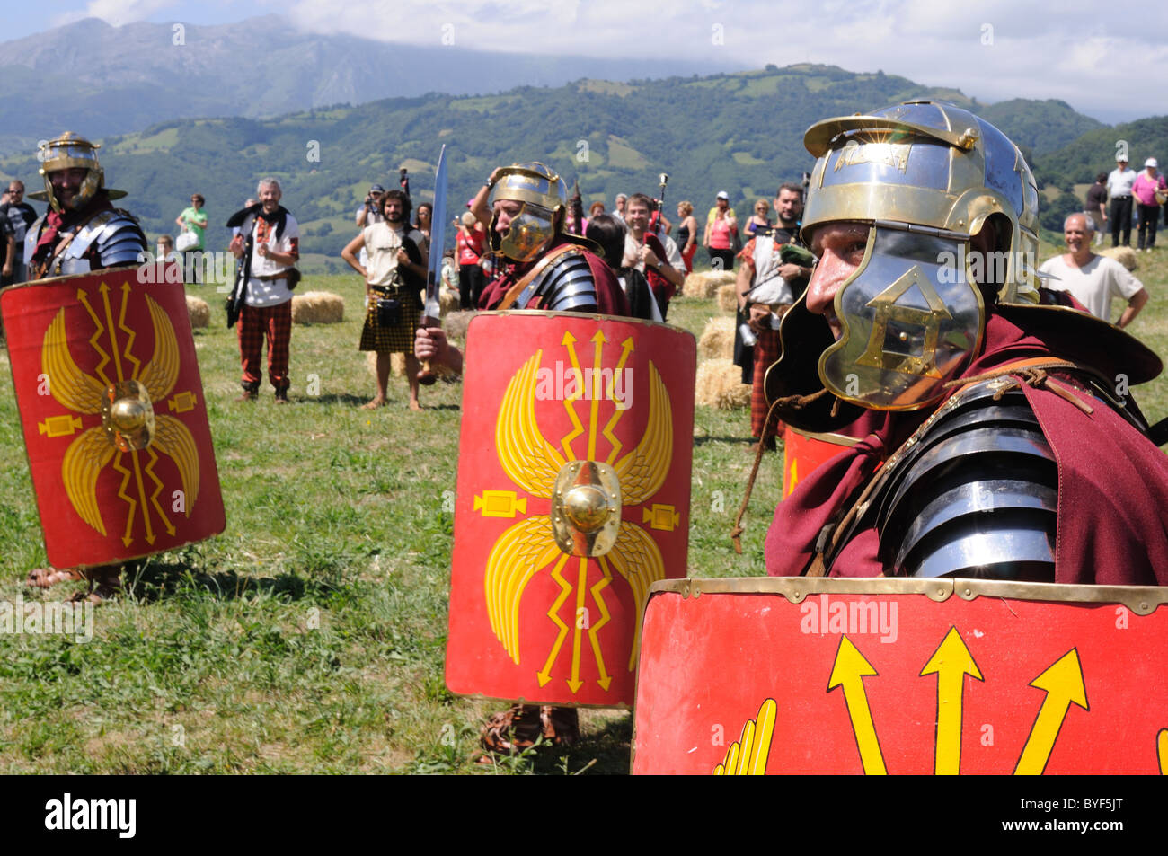 Roman legionnaires . ' Astur-Roman Festival of  La Carisa '  CARABANZO  Asturias SPAIN. Stock Photo