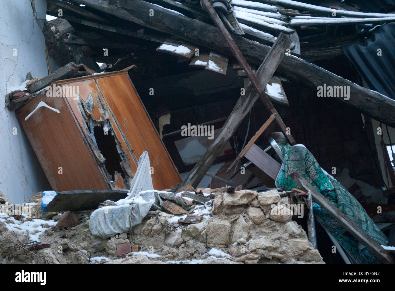 2009 l'Aquila earthquake. View of Castelnuovo village, which had the most of territory destroyed. Stock Photo