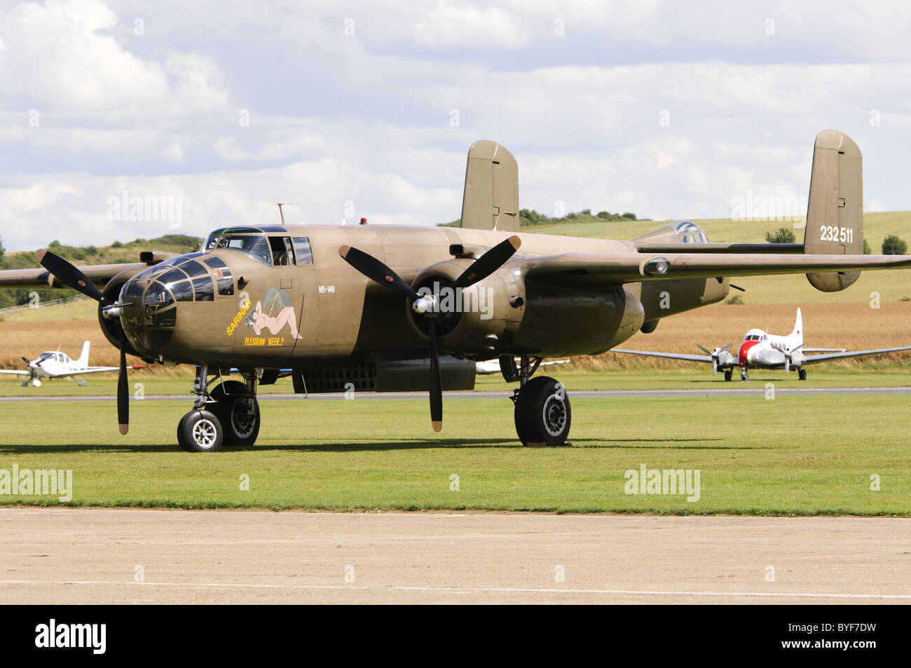 North American TB-25N Mitchell on the flightline at Duxford airfield Stock Photo
