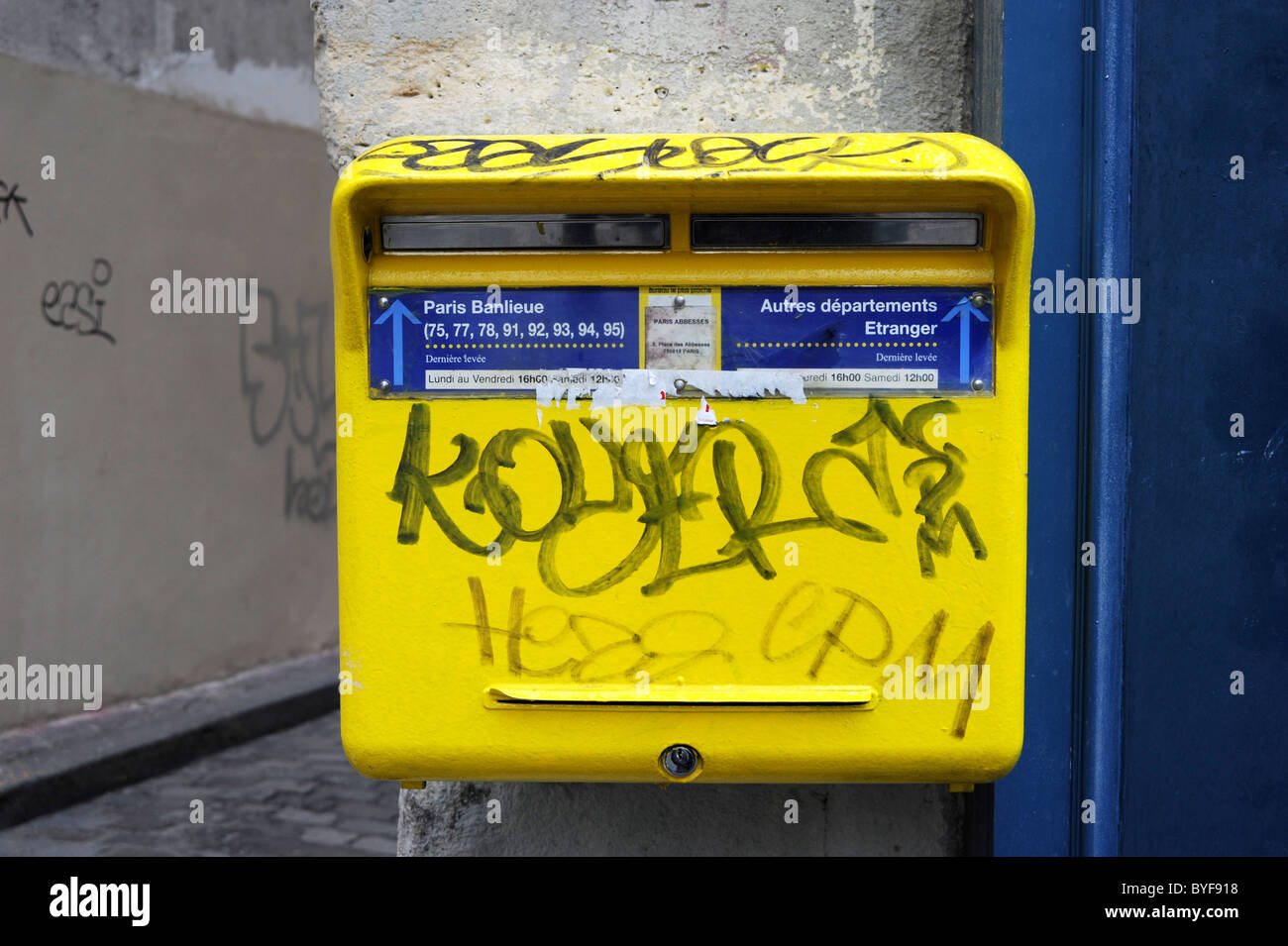 La Poste, A French Post Box covered in Graffiti Stock Photo