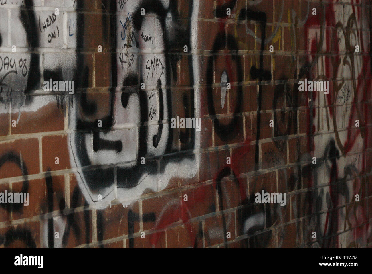 graffiti on wall under bridge on chesterfield canal, Worksop Stock Photo