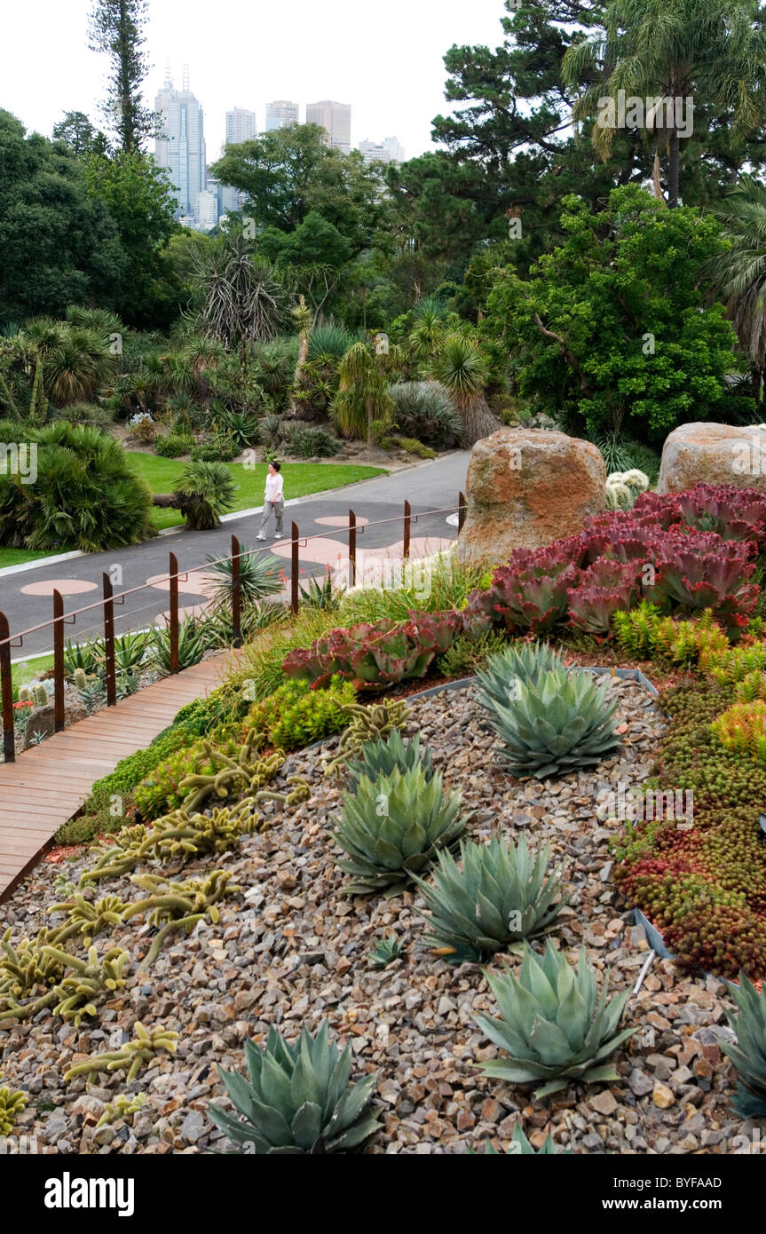 Drought-tolerant plantings on the flanks of 'Guilfoyles Volcano' at the Royal Botanic Gardens, Melbourne Stock Photo