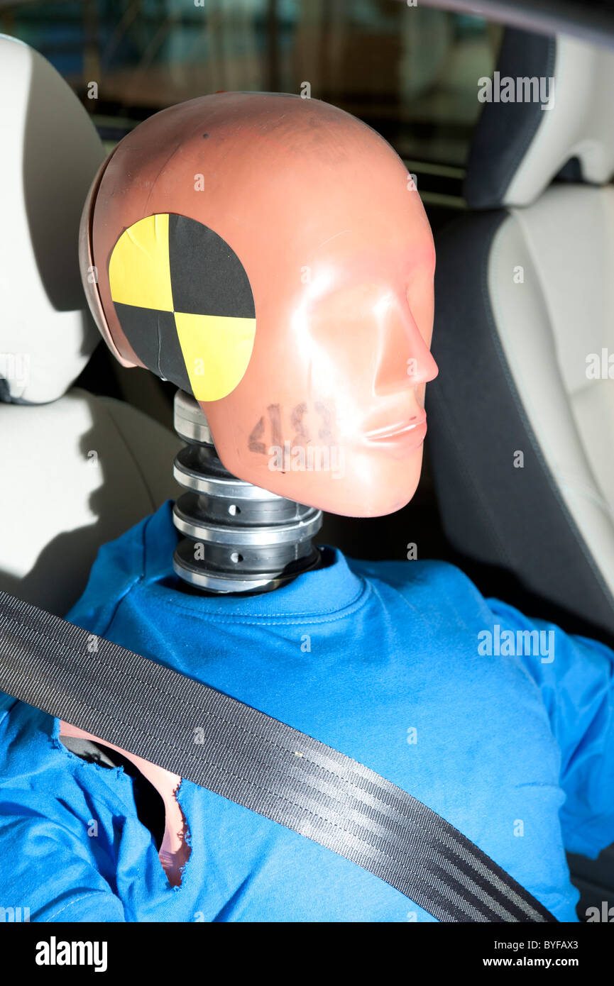 Crash test dummy in a Volvo C30 electric car at the 2011 North American International Auto Show in Detroit Stock Photo