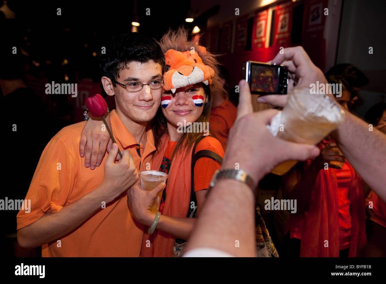 July 12, 2010 World Cup Final between Spain and the Netherlands at the Dutch embassy in Bangkok. Stock Photo