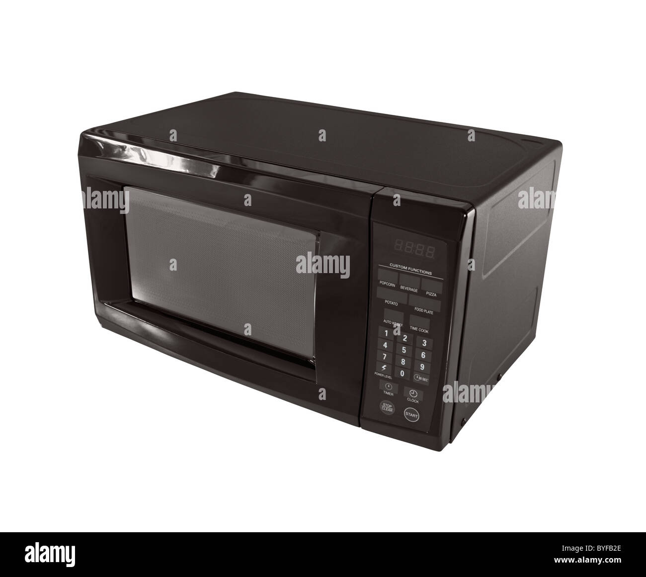 Small black common microwave oven isolated on white. Stock Photo
