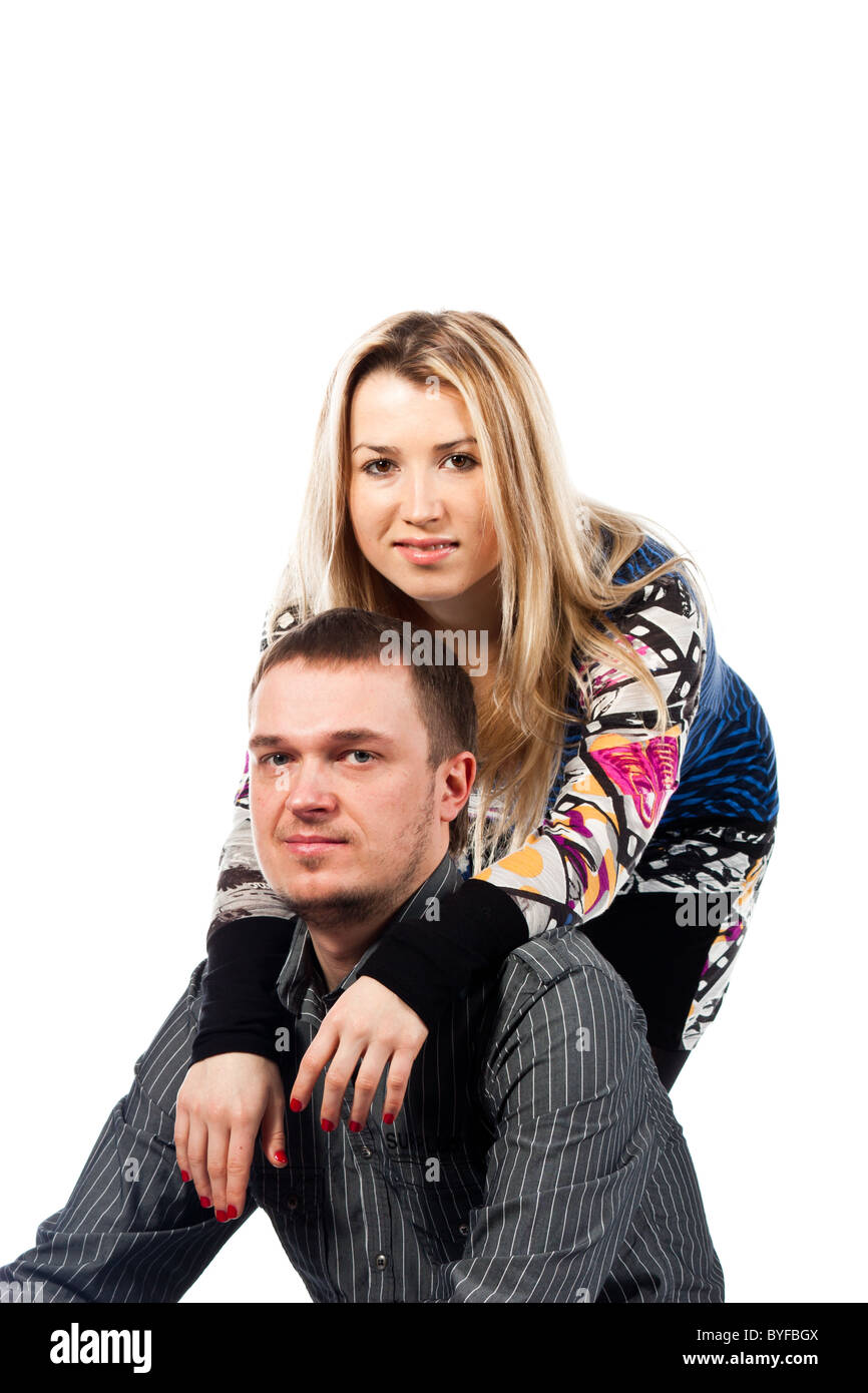 Portrait of a beautiful young happy couple isolated on white Stock ...