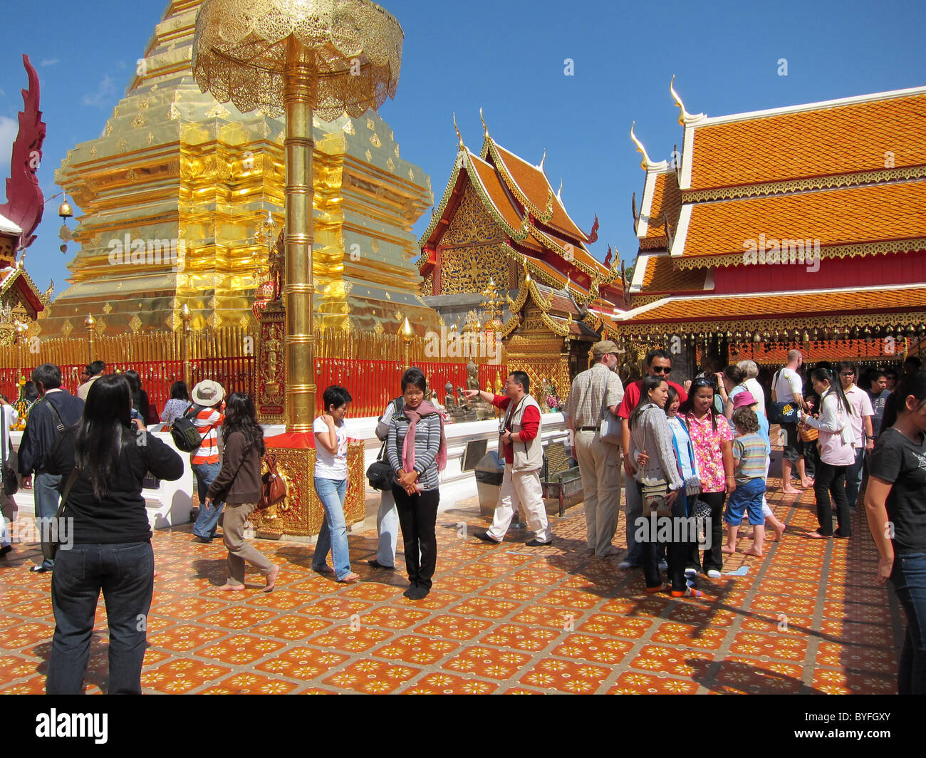Tourists at Doi Suthep temple in northern Thailand Stock Photo