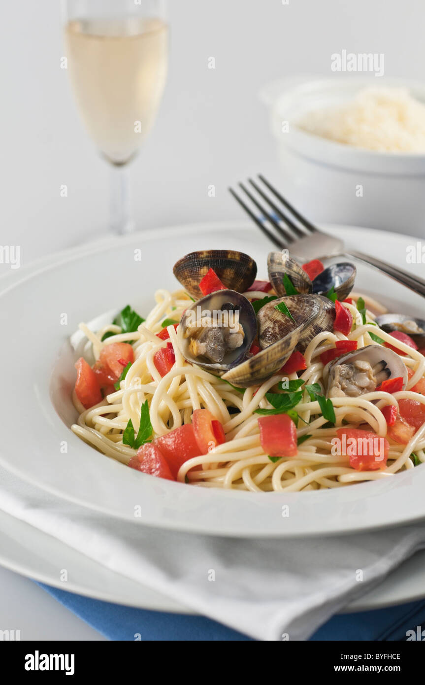 Spaghetti vongole. Pasta with clams Stock Photo