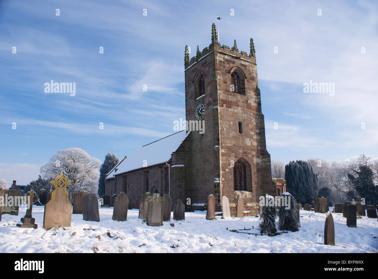 All saints village church and graveyard ,Chebsey, staffordshire covered