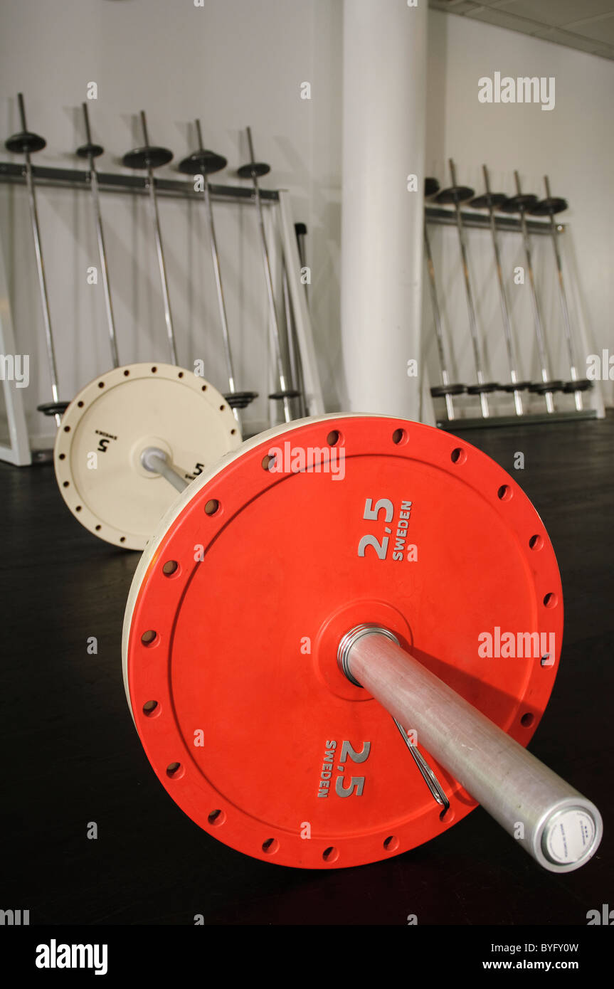 Barbell in gym Stock Photo Alamy