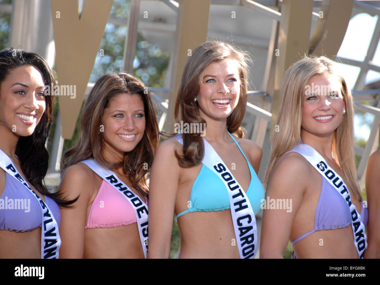 hairy teen nudists Contestants Beauties Meet The Beasts as the 51 Miss USA Contestants Pose in  Bikinis for the 2007 Swimsuit Poster, then Dodge Stock Photo - Alamy