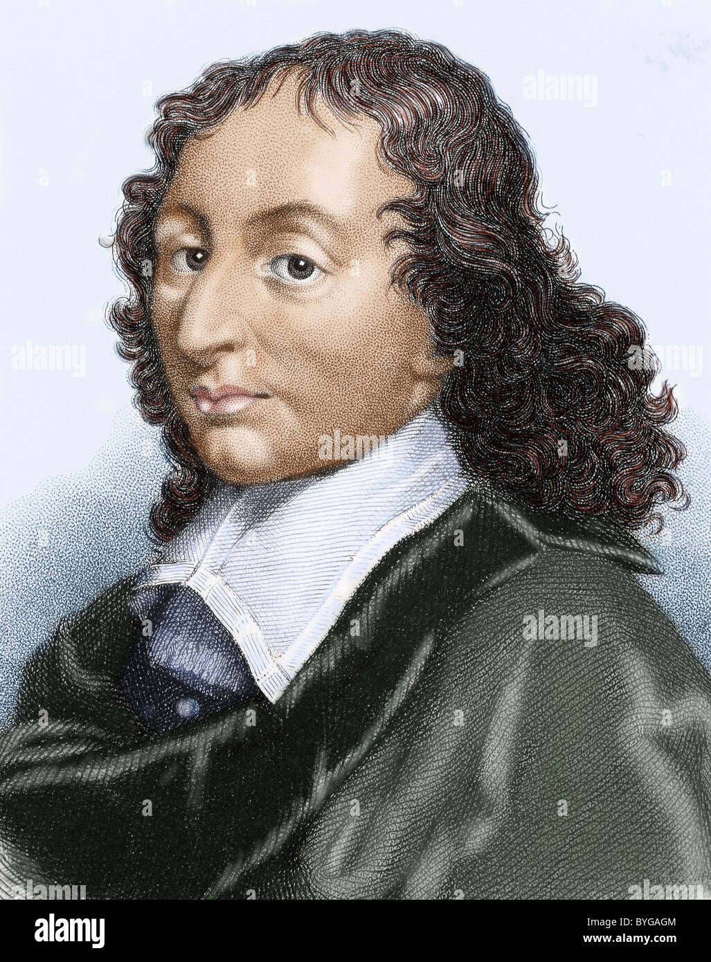 Pascal, Blaise (1623-1662). French mathematician, physicist and philosopher. Colored engraving. Stock Photo