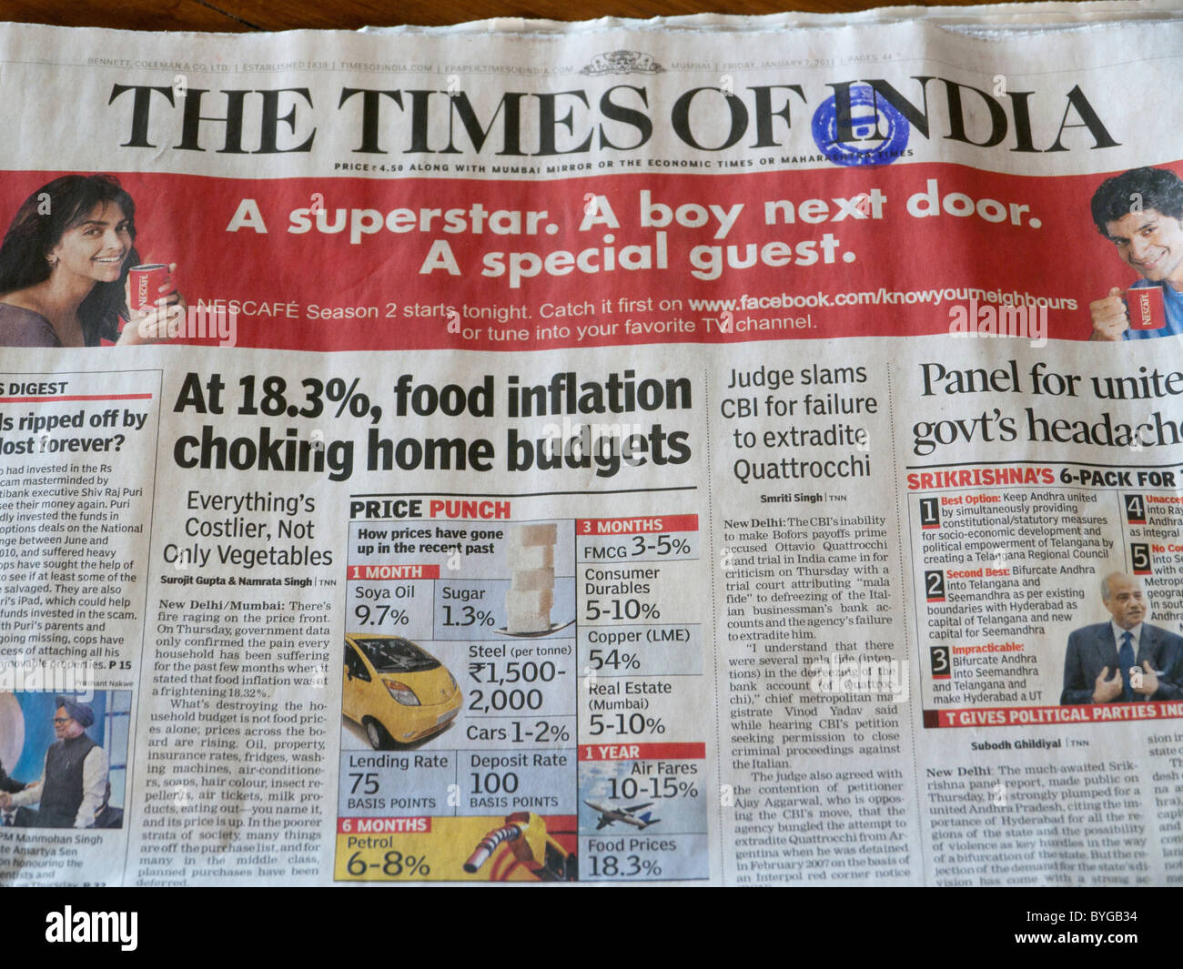 High Inflation Headline In The Times Of India Newspaper In India Stock Photo Alamy