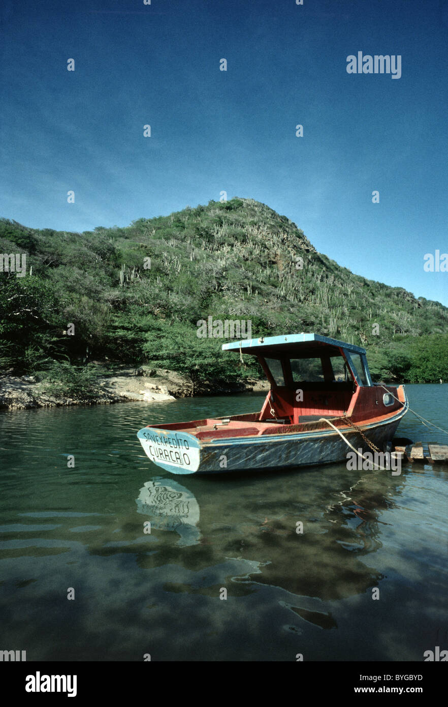 Fishing smack moored in a bay on Curacao, Netherlands-Antilles. Stock Photo