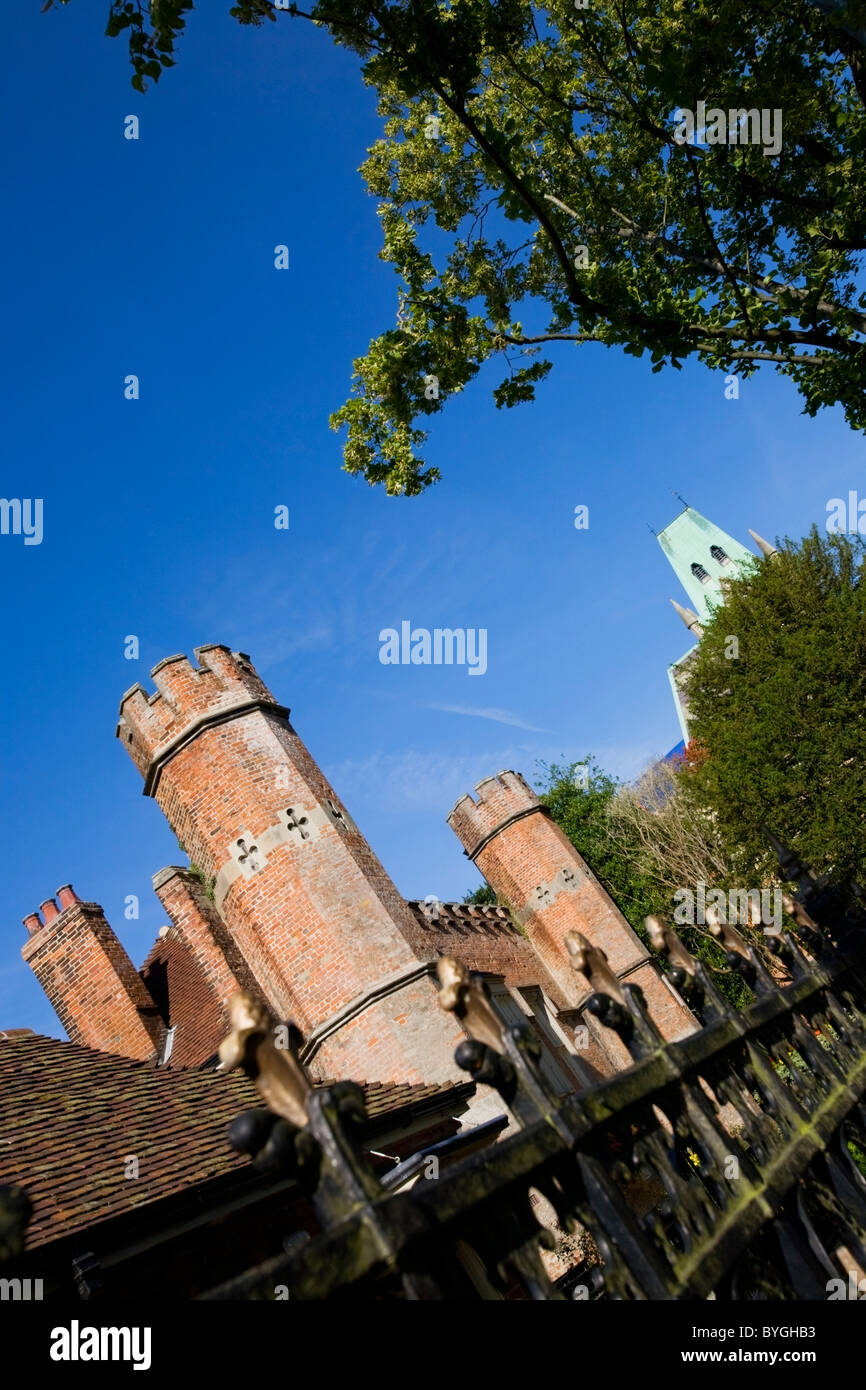 Winchester Abbey with Guildhall Clock Tower in the background, Hampshire, England, UK Stock Photo