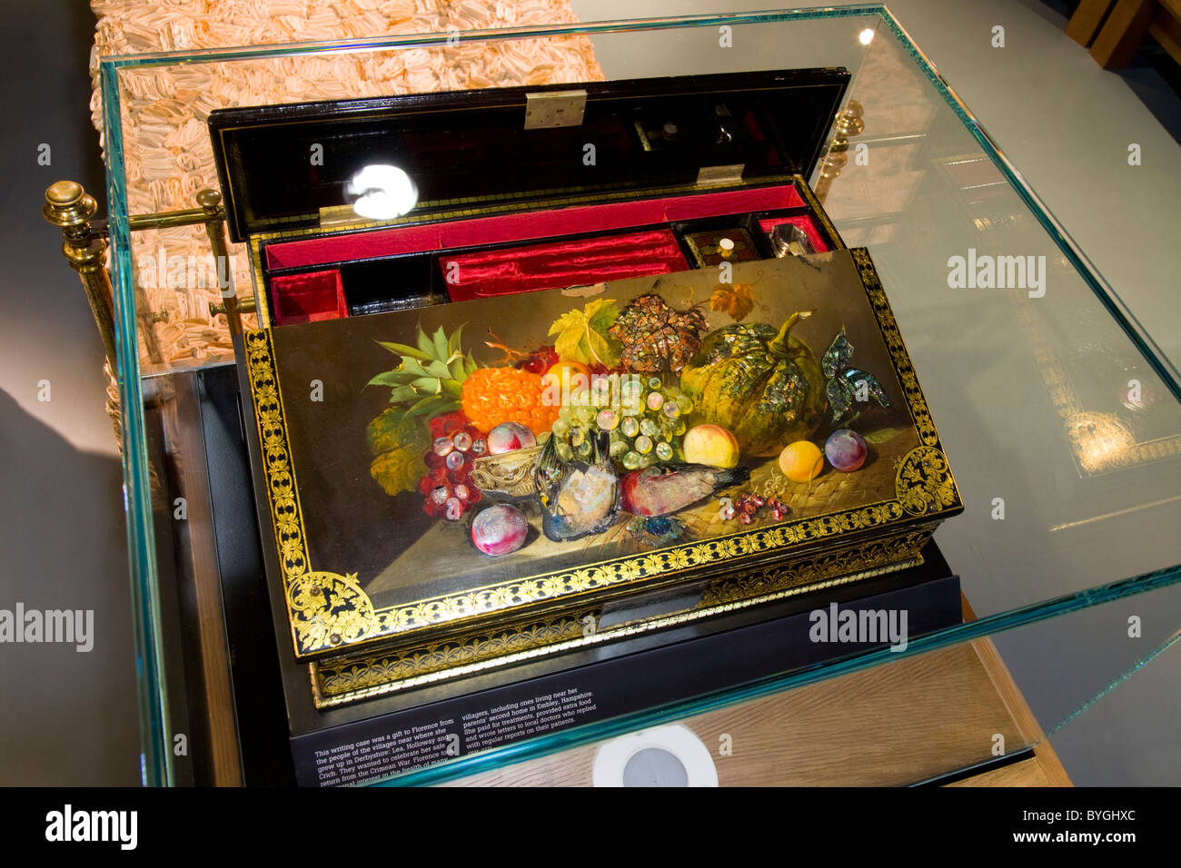 Victorian writing case given to Florence Nightingale, now on display at the Florence Nightingale Museum. London UK. Stock Photo