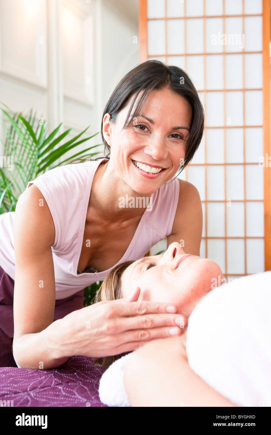 Portrait of two women at health spa Stock Photo