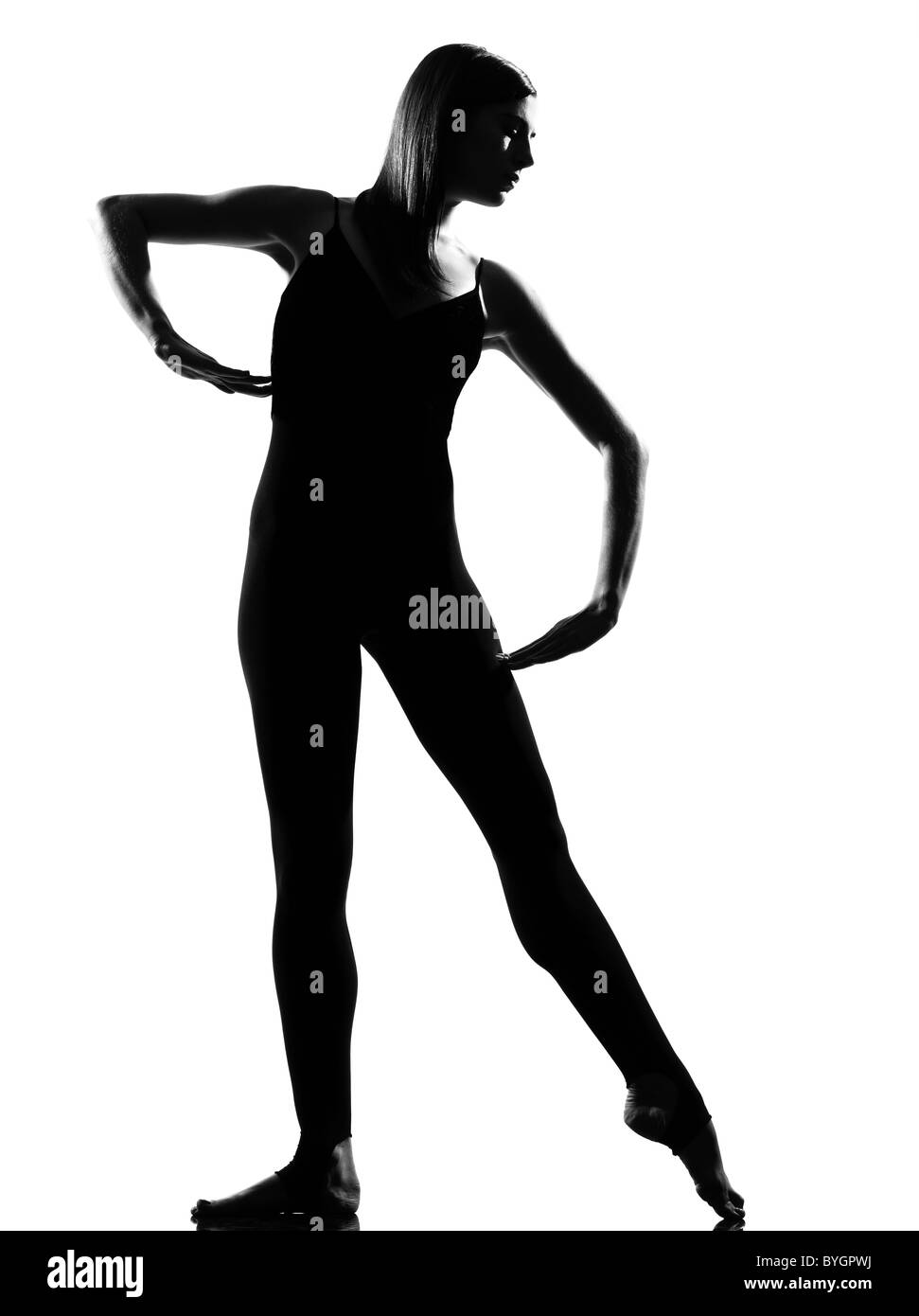 beautiful caucasian tall woman ballet dancer standing pose full length