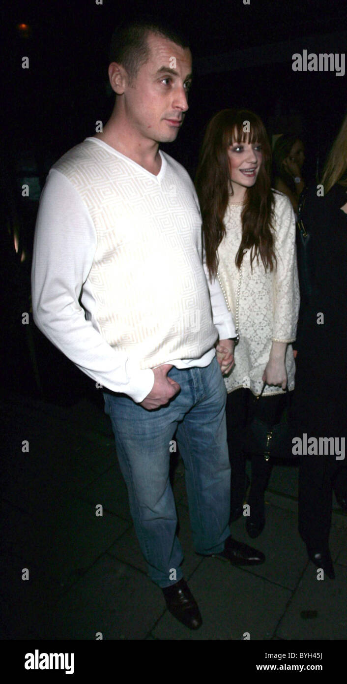 Nicola Roberts and boyfriend Carl Davis leaving the Embassy Club after attending Danielle Lloyd's Party London, England - Stock Photo