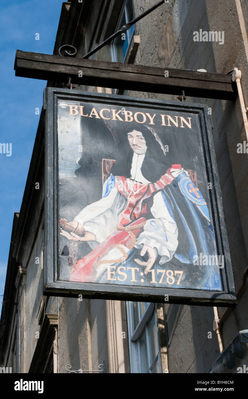 The sign for The Blackboy Inn, Whiteladies Road, Bristol showing a portrait of Charles II. Stock Photo