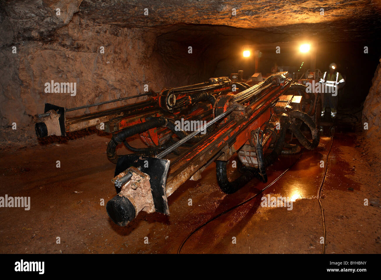 Inside a Gypsum mine Stock Photo