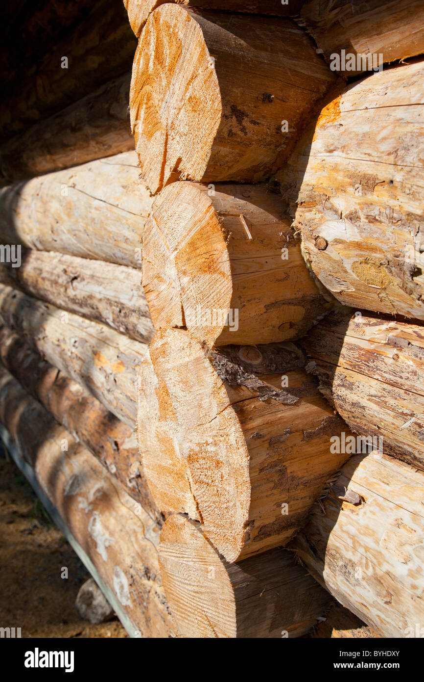 Joints between the logs in log cabin wall , Finland Stock Photo - Alamy