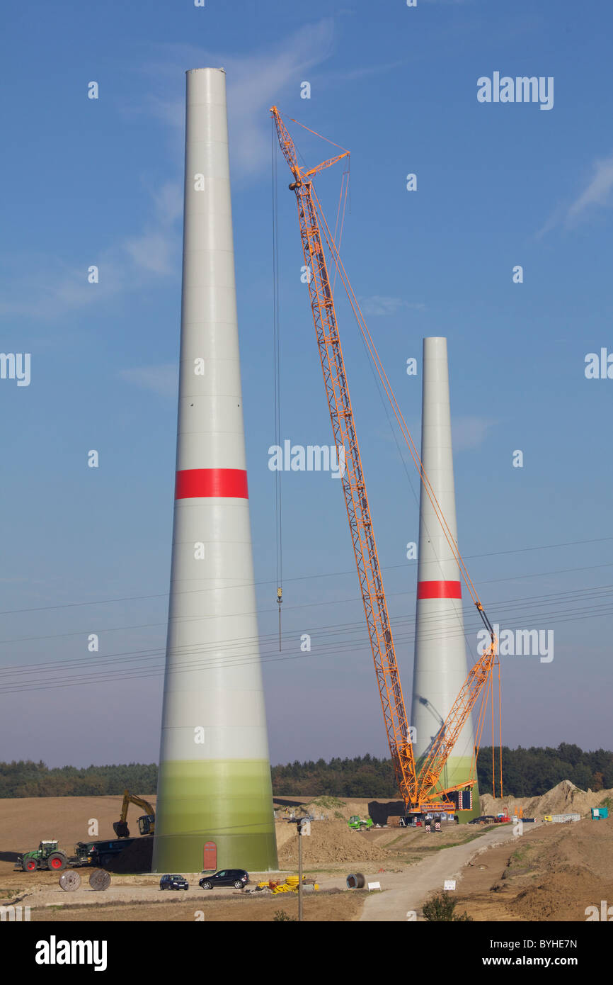 Installation of a wind power station Stock Photo