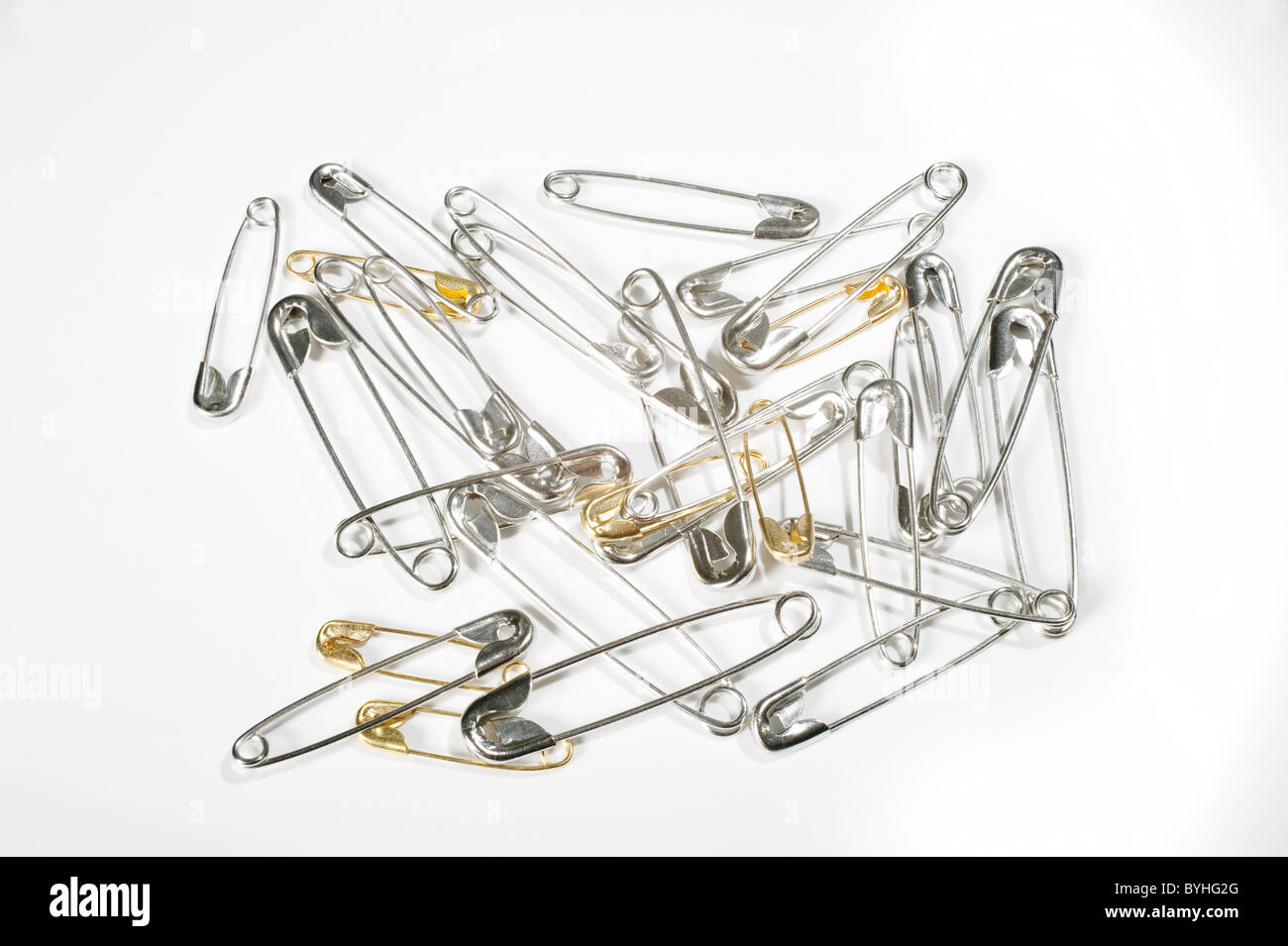 Brass and steel Safety pins Stock Photo Alamy