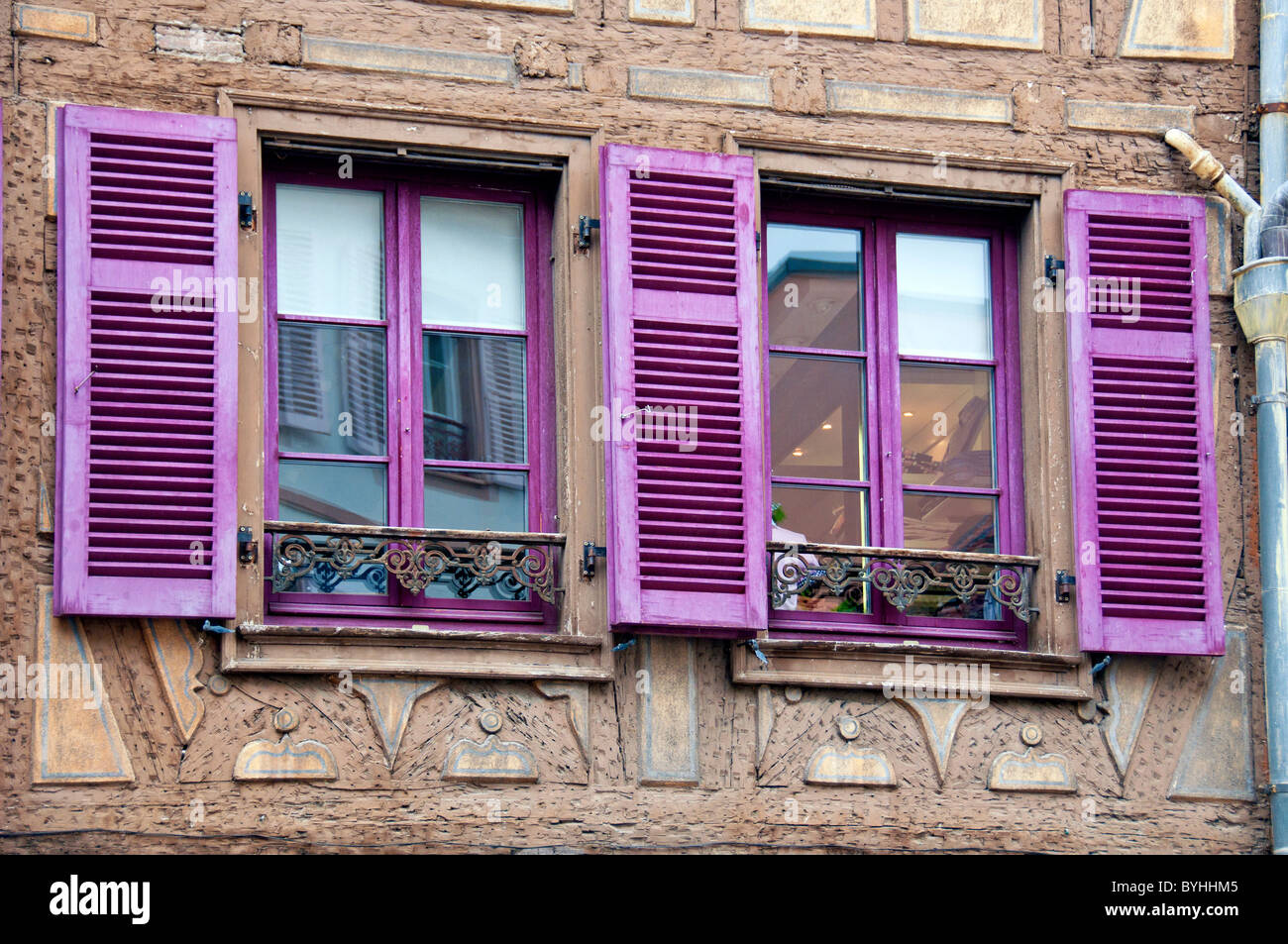 Coloured Houses in Colmar, Bunte Hausfassaden in Colmar Stock Photo