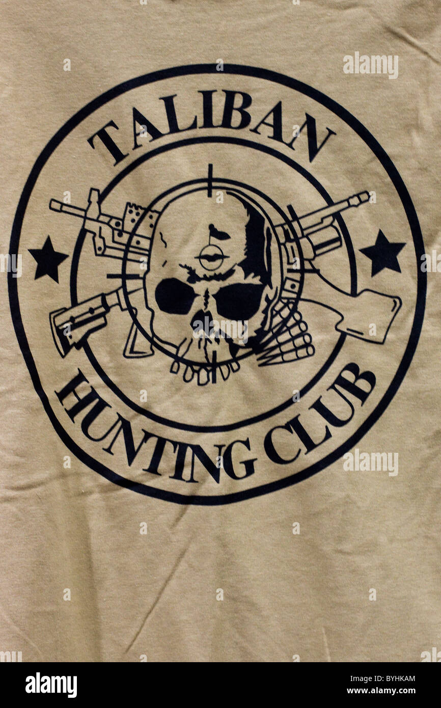 Sheet with the Taliban Hunting Club and skull on it Stock Photo