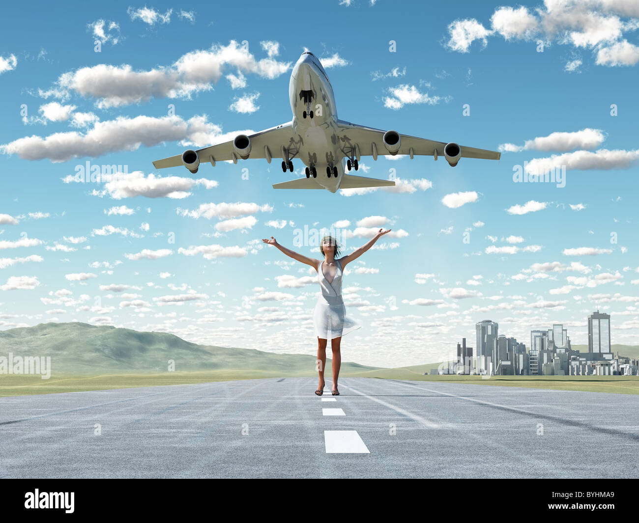 woman and soaring flight Stock Photo