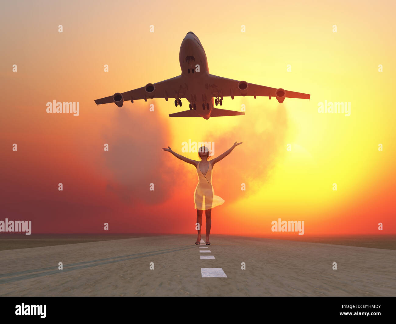 woman and soaring flight Stock Photo