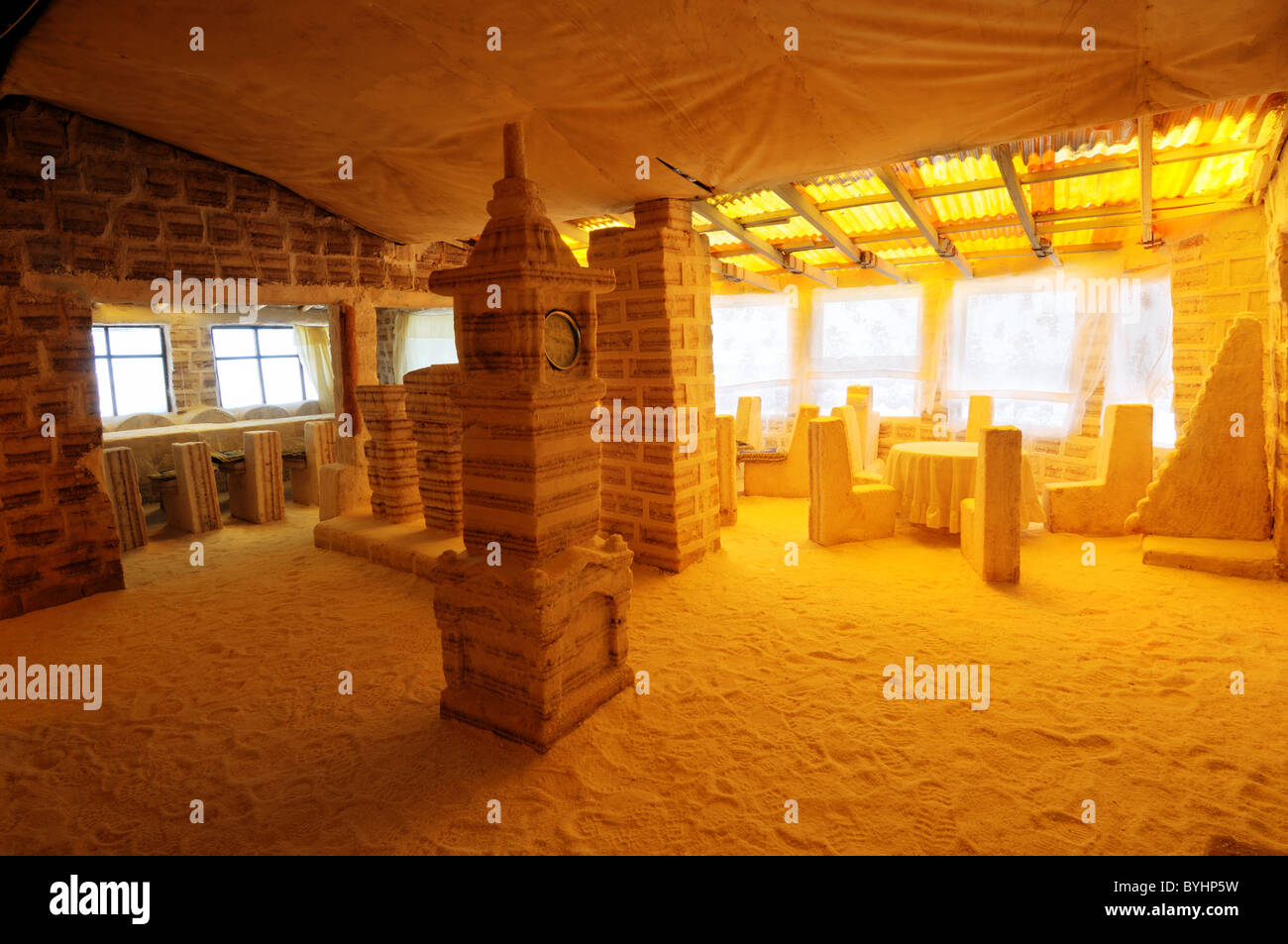 Inside a salt hotel on the Salar de Uyuni in Bolivia Stock Photo