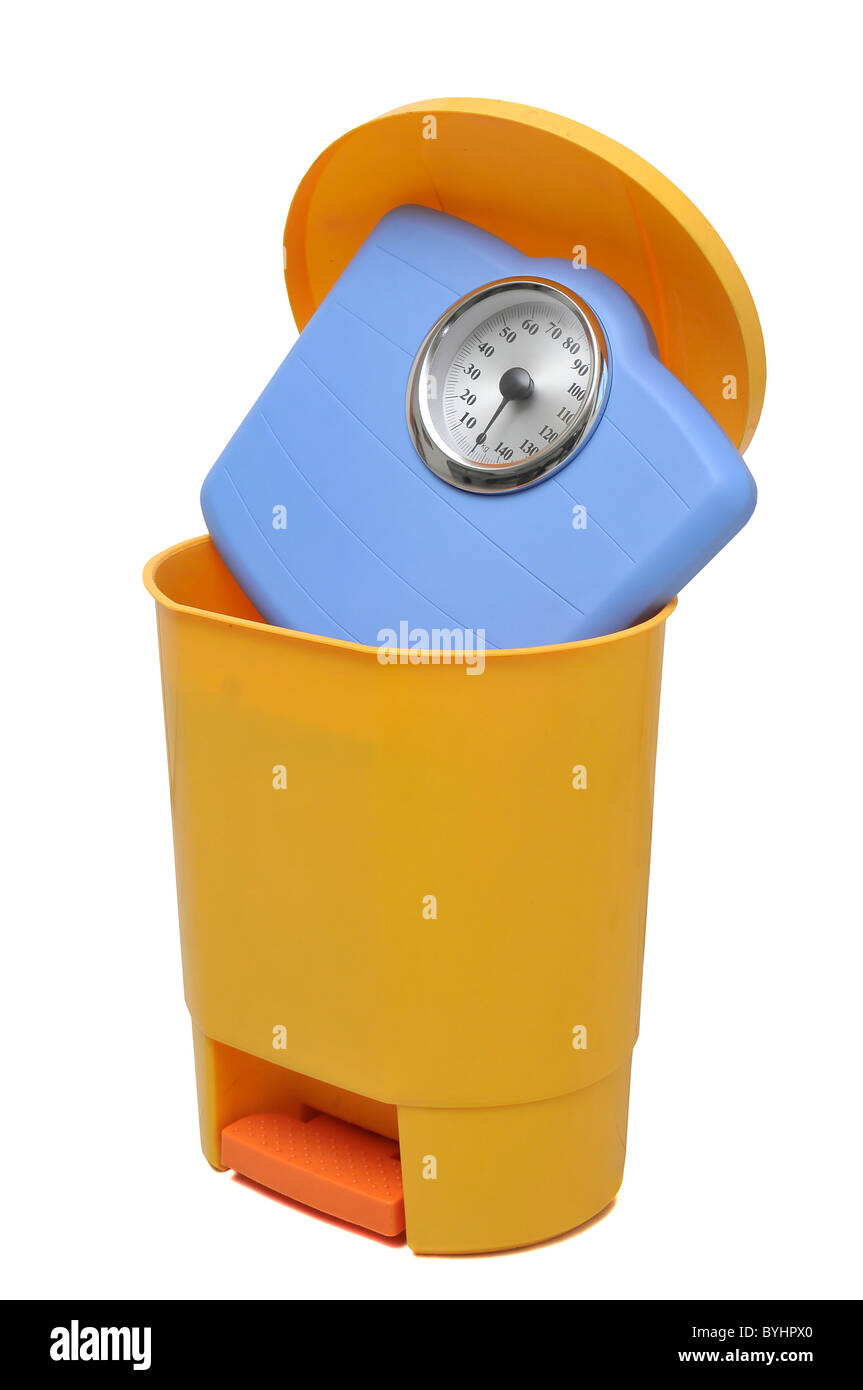 Garbage bin with weight scale Stock Photo