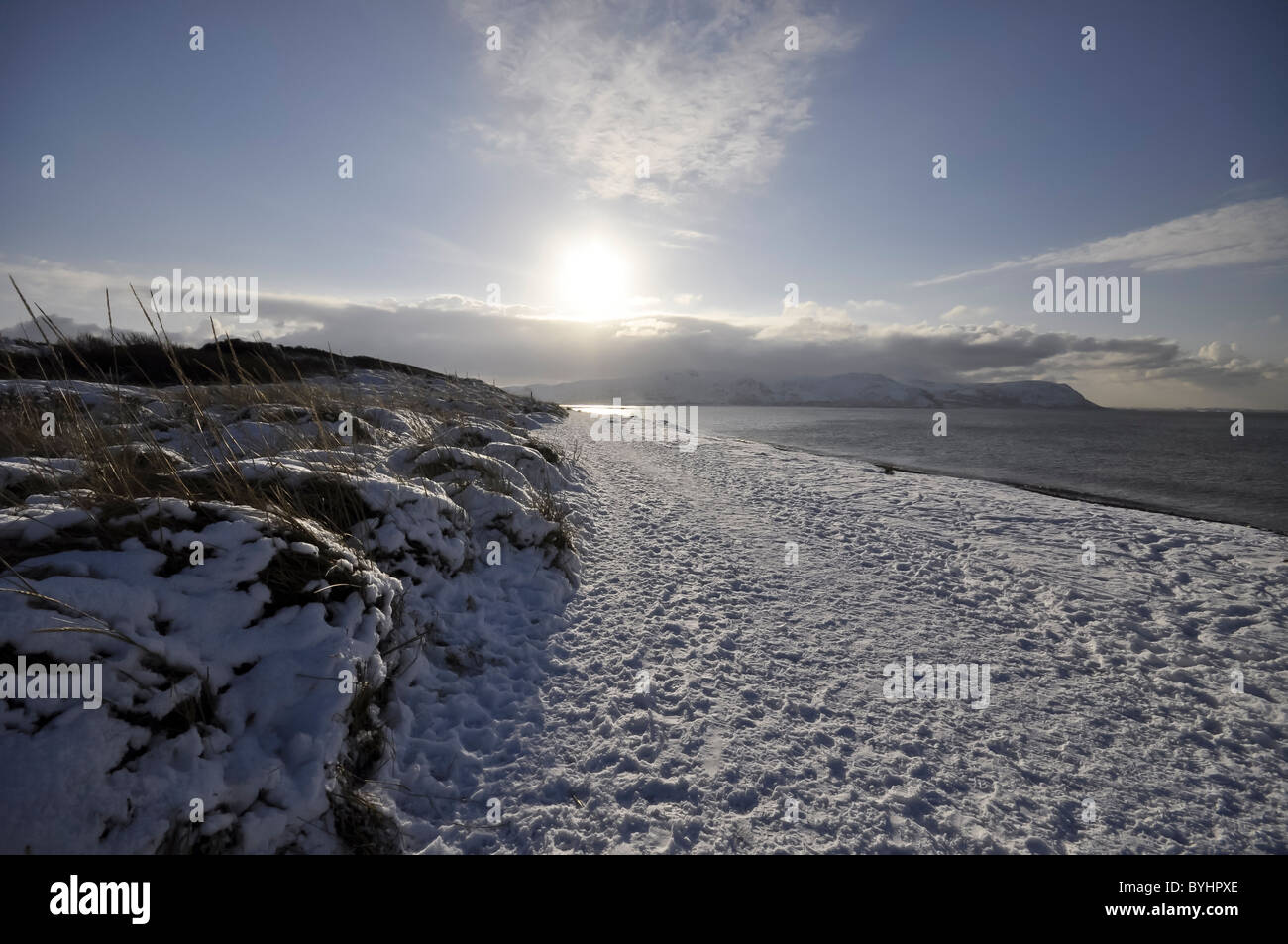 West shore Llandudno winter coastal scene looking towards Conwy