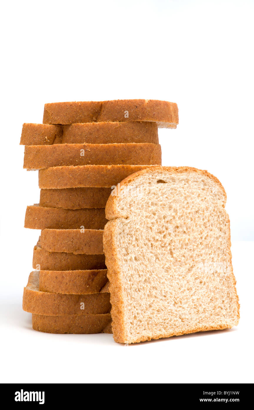 Stacked slices of a loaf of bread Stock Photo