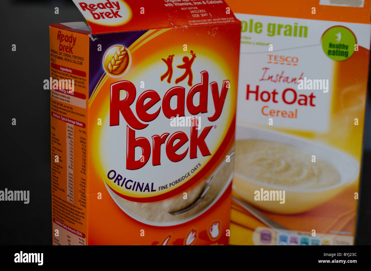Breakfast oat cereals, Ready break and Tesco own brand, Hot oats Stock