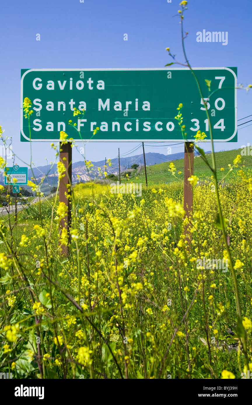 road sign on highway number one in california, usa Stock Photo
