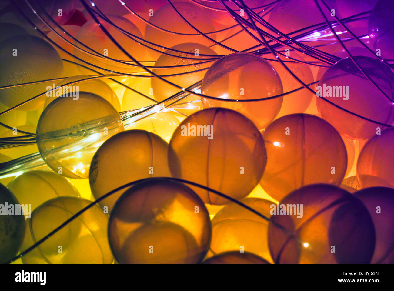 Ball pool with fiber optic cables in the light sensory room. Stock Photo