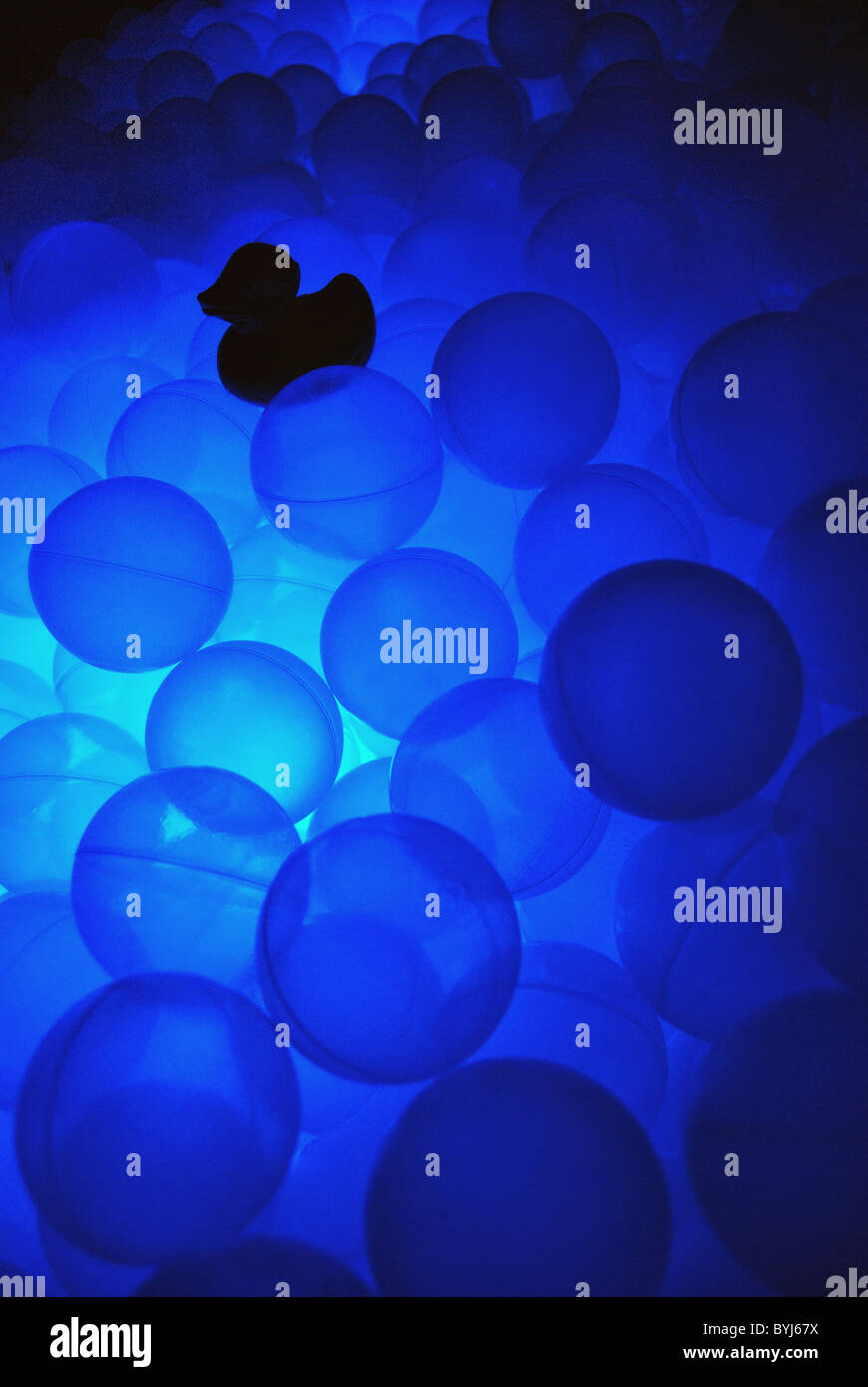 Blue ball pool in the light sensory room. Stock Photo
