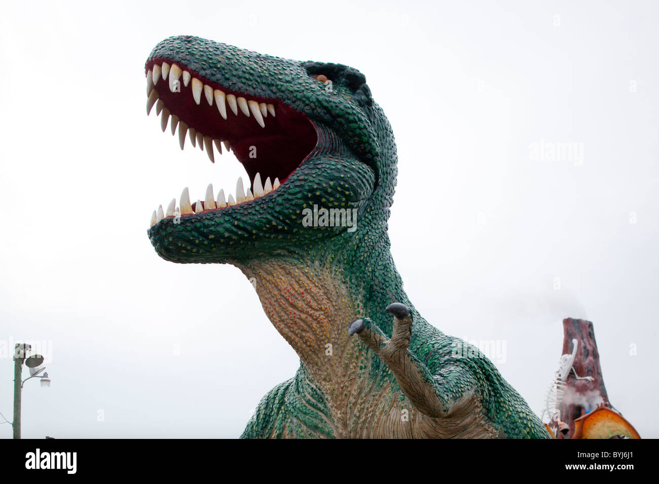 USA, Maryland, Ocean Beach, Giant dinosaur sculpture at miniature golf course in vacation town along Atlantic Ocean shoreline Stock Photo