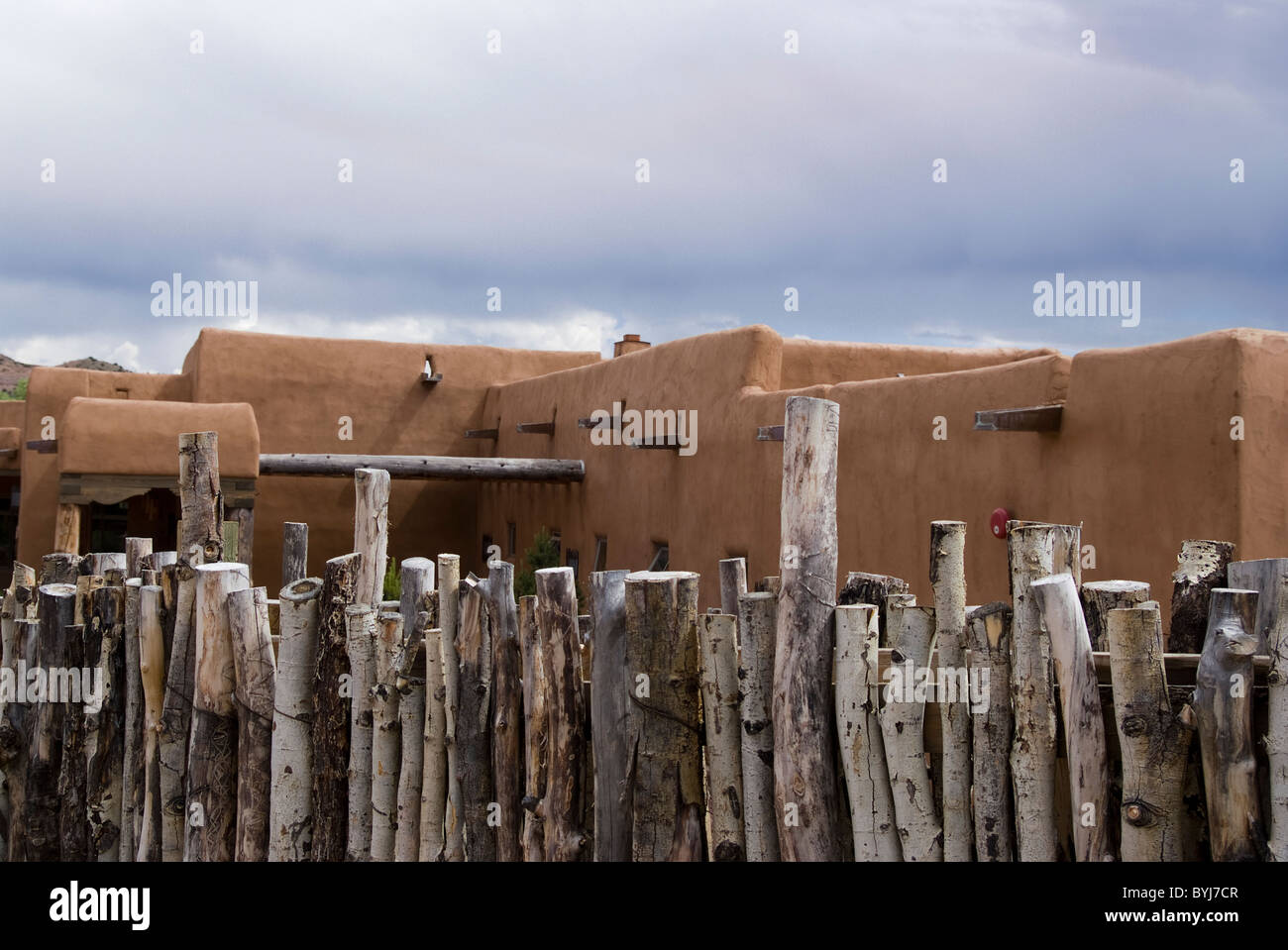 Roof of an adobe structure in New Mexico, usa Stock Photo