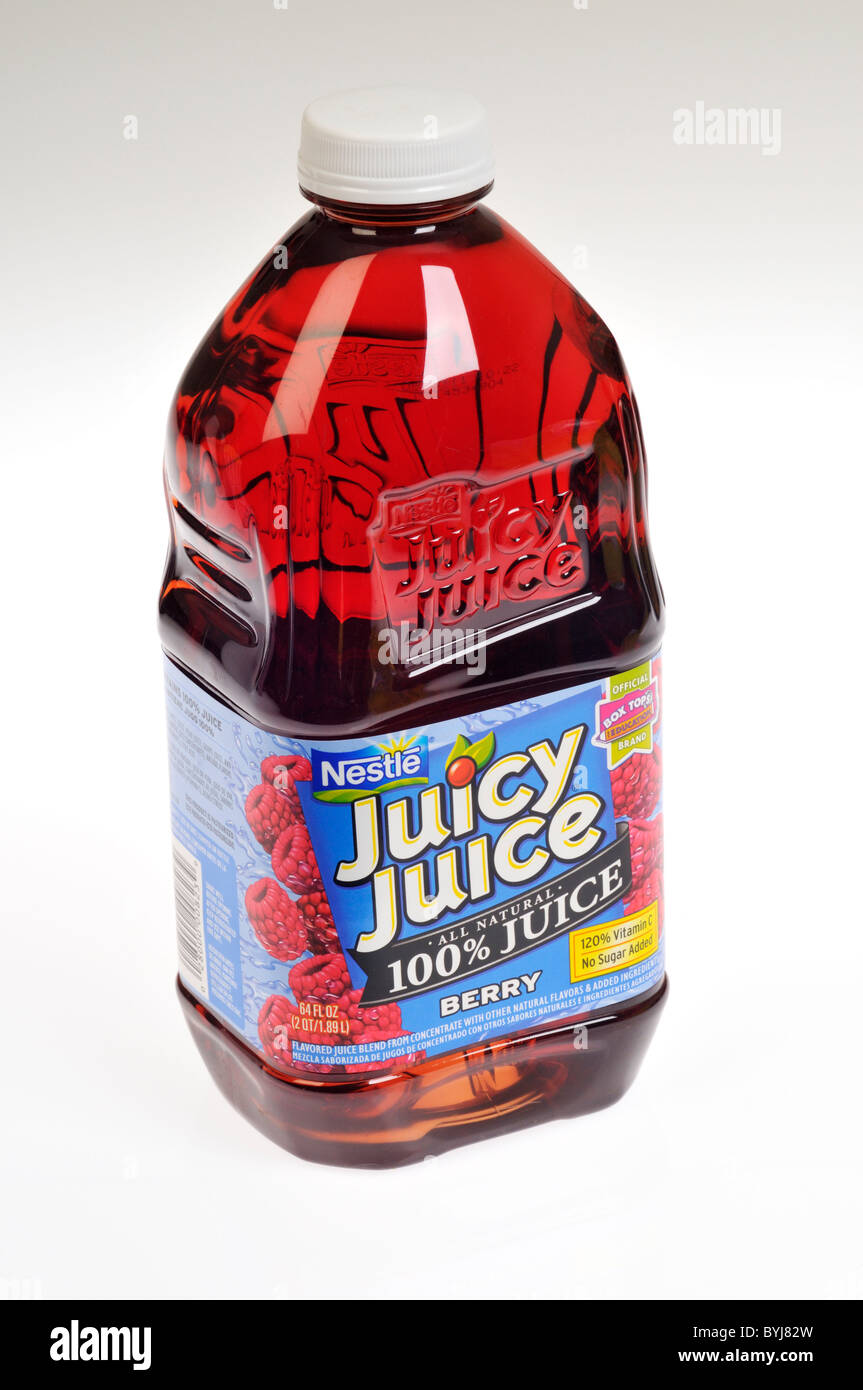 Plastic jug of berry Juicy Juice on white background, cutout Stock Photo