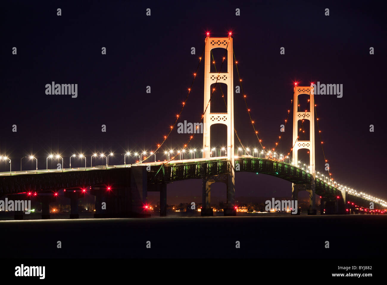 USA, Michigan, Saint Ignace, Mackinac Bridge, The Suspension Bridge ...