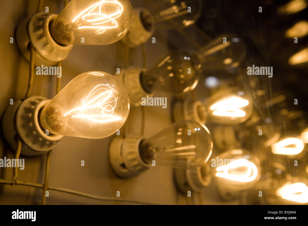 Antique carbon filament incandescent light bulbs Stock Photo