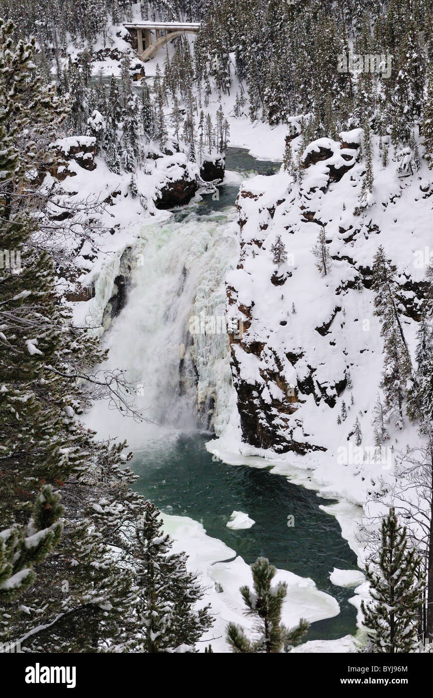 The Upper falls in winter. Yellowstone National Park, Wyoming, USA ...